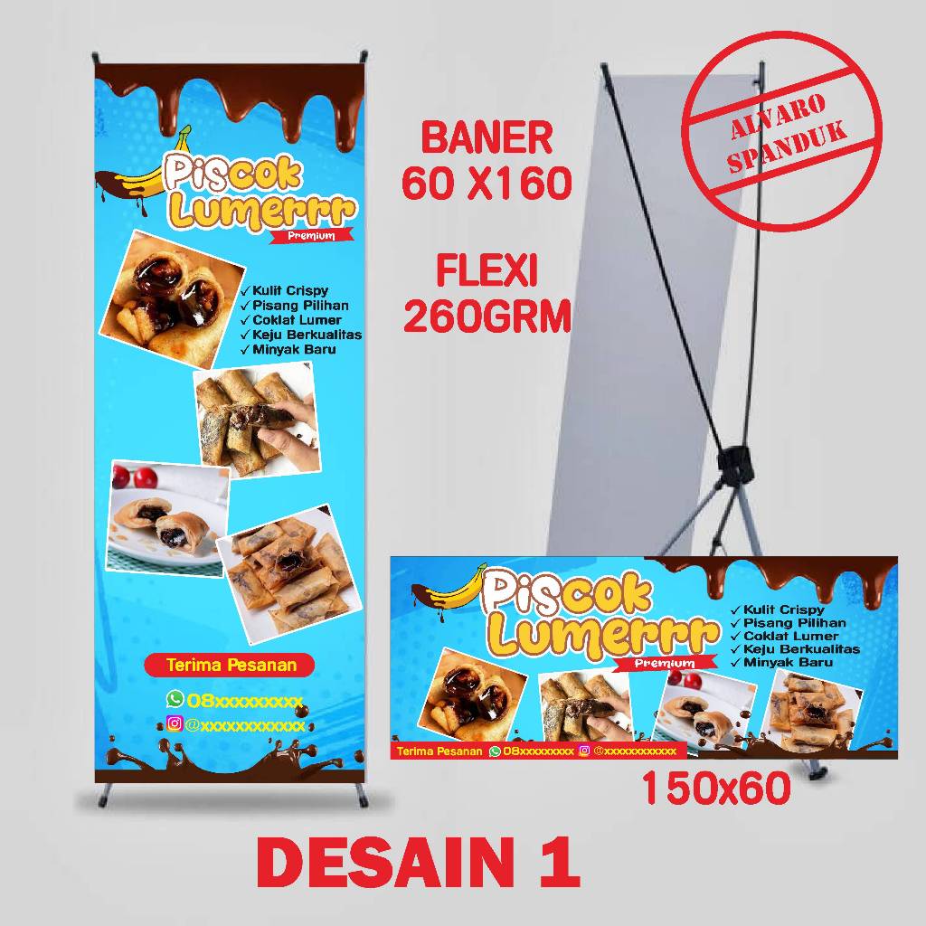 cetak spanduk piscok lumer / print spanduk pisang coklat lumer / ukuran 150 x 60 cm / ukuran banner 