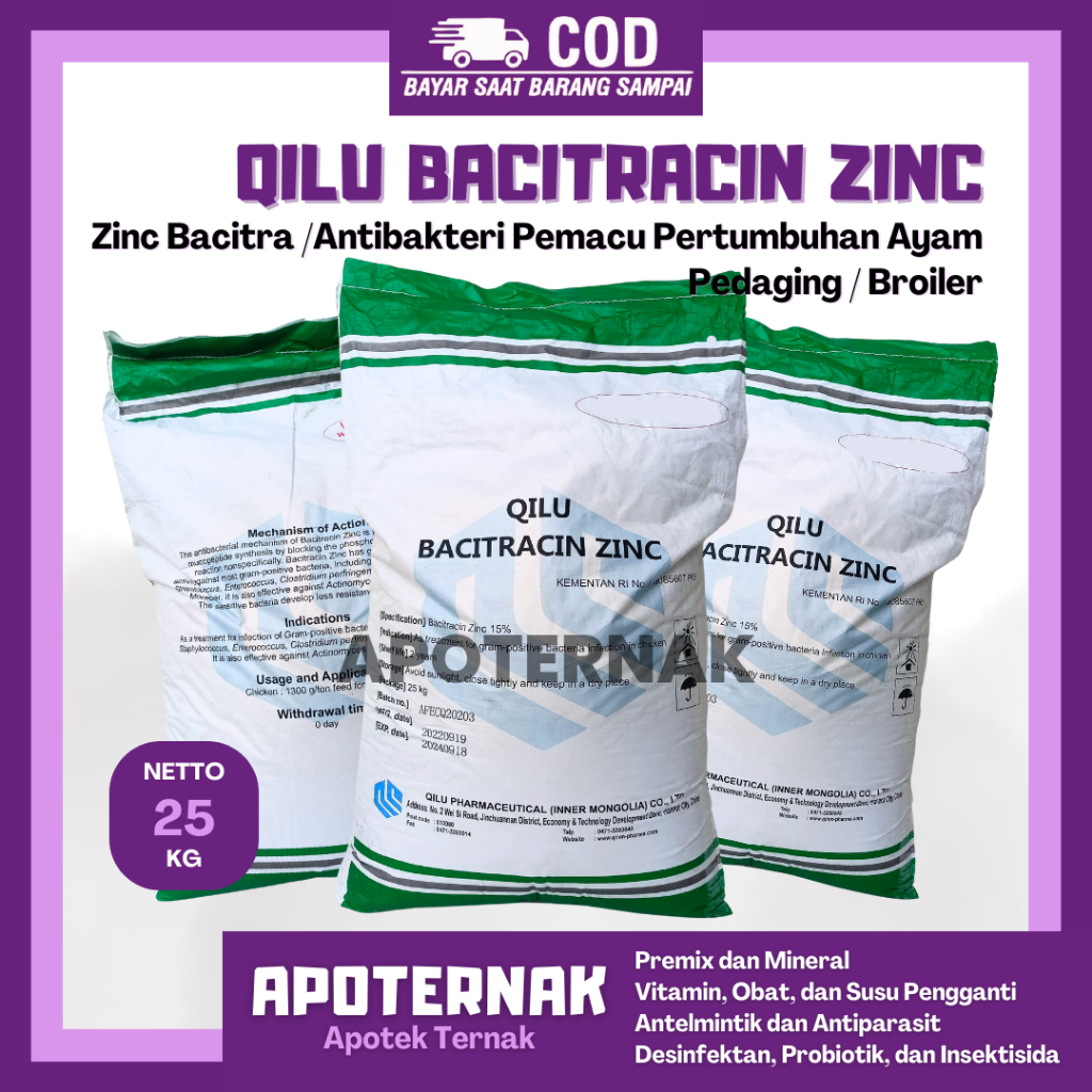 QILU ZINC 15% ZINK AGP AYAM BROILER 25 KG - ZINC BAC 15% - AGP QILU - PEMACU PERTUMBUHAN AYAM PEDAGI