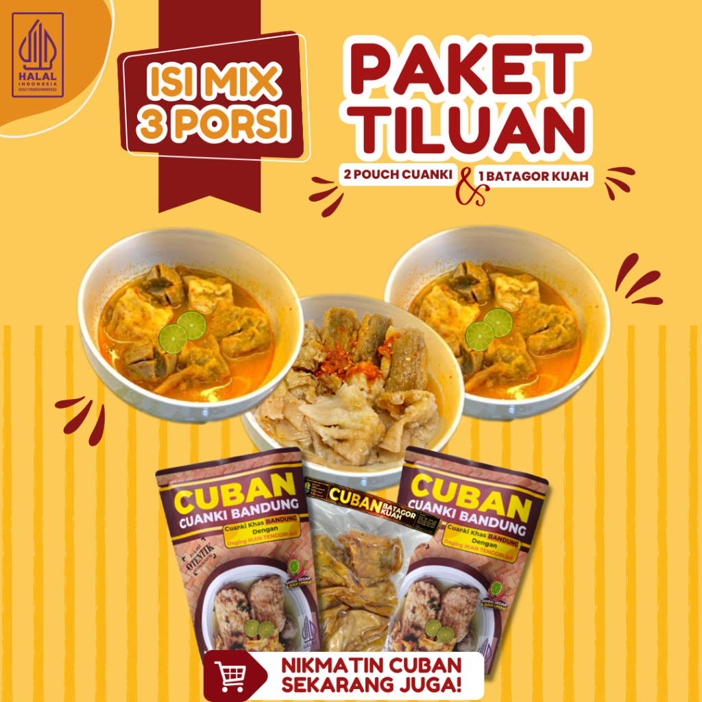 

Cuban Paket Tiluan isi 3 Porsi Cuanki Batagor Kuah Bakso Kuliner Khas Bandung Nikmat Lezat