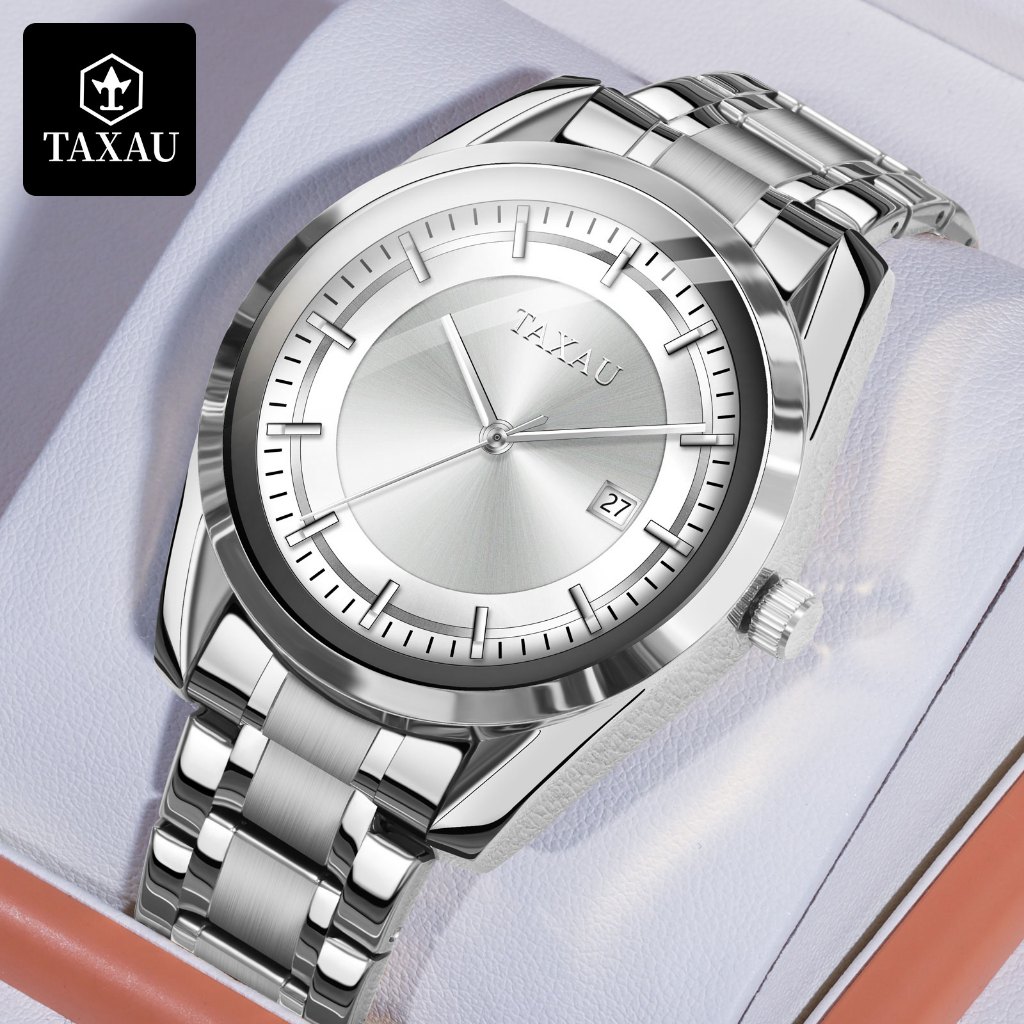 Taxau Jam Tangan Cowok Pria Putih Analog Original Fashion Murah Anti Air Jam Jamtangan Tanggan Tangan Besi Silver Watch Arloji Pria Simple Laki Laki Ori Casual Waterproof Dewasa Jm Stainless Steel Date Quartz Man Watch Brandswatch