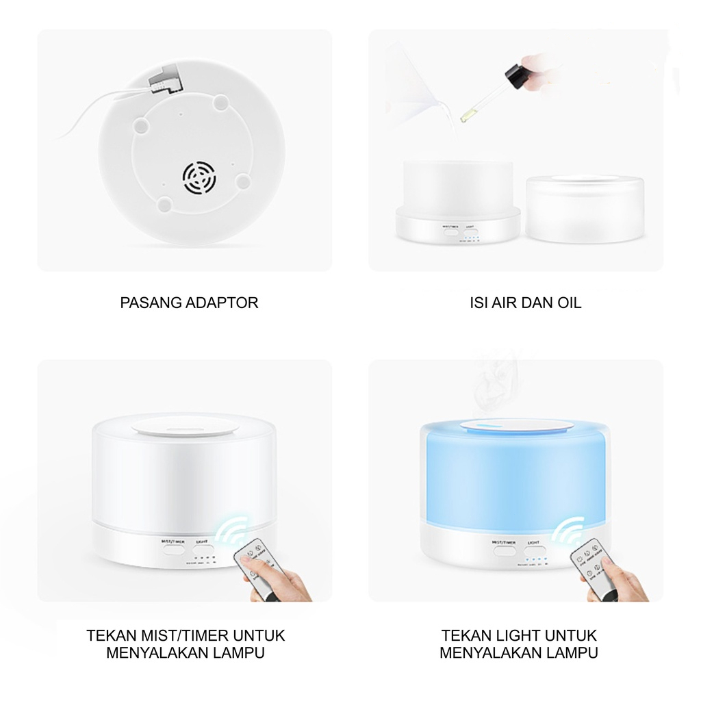 UPUPIN Humidifier Diffuser Air Purifier Aromaterapy 700ML FREE Essential Oil 7 Warna LED + Remote Garansi 365 hari