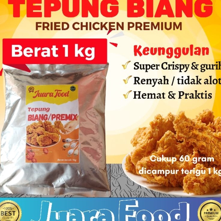 

Kirim Sekarang TEPUNG BIANG fried chicken premium 1 kg juara food bumbu inti premix
