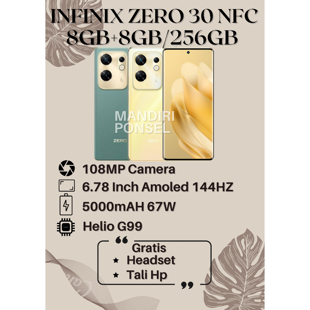 INFINIX ZERO 30 NFC RAM 16GB (8+8 EXTEND/256GB) GRATIS HEADSET dan TALI HP