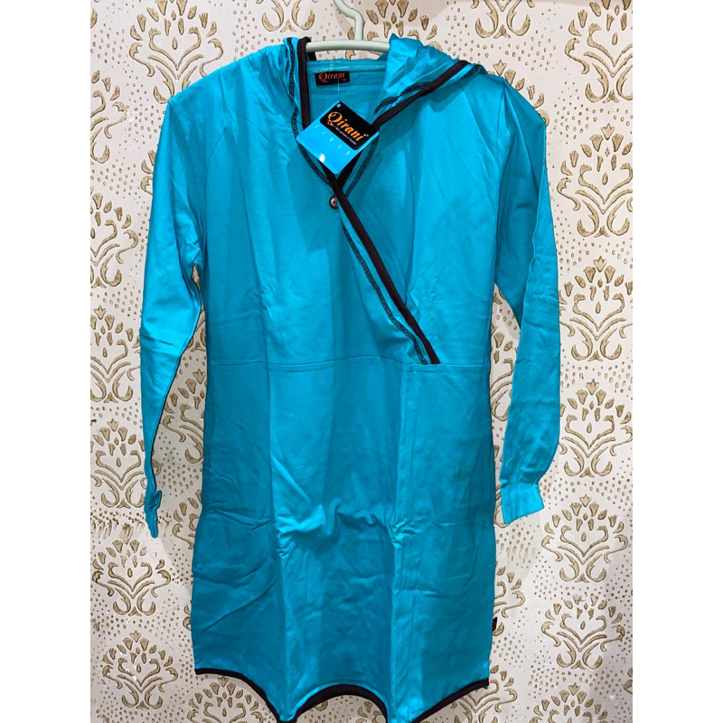 [NEW] Qirani Set Atasan Bawahan Baju Olahraga Hijau Toska Tunik Ukuran M Mawar 36