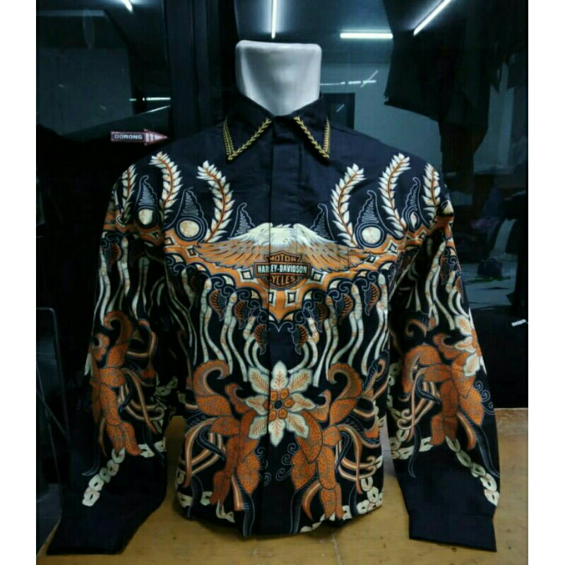 Kemeja Batik Harley Davidson - Baju Atasan Pria - Hem Kualitas Premium - Pakaian Tradisional - COD -