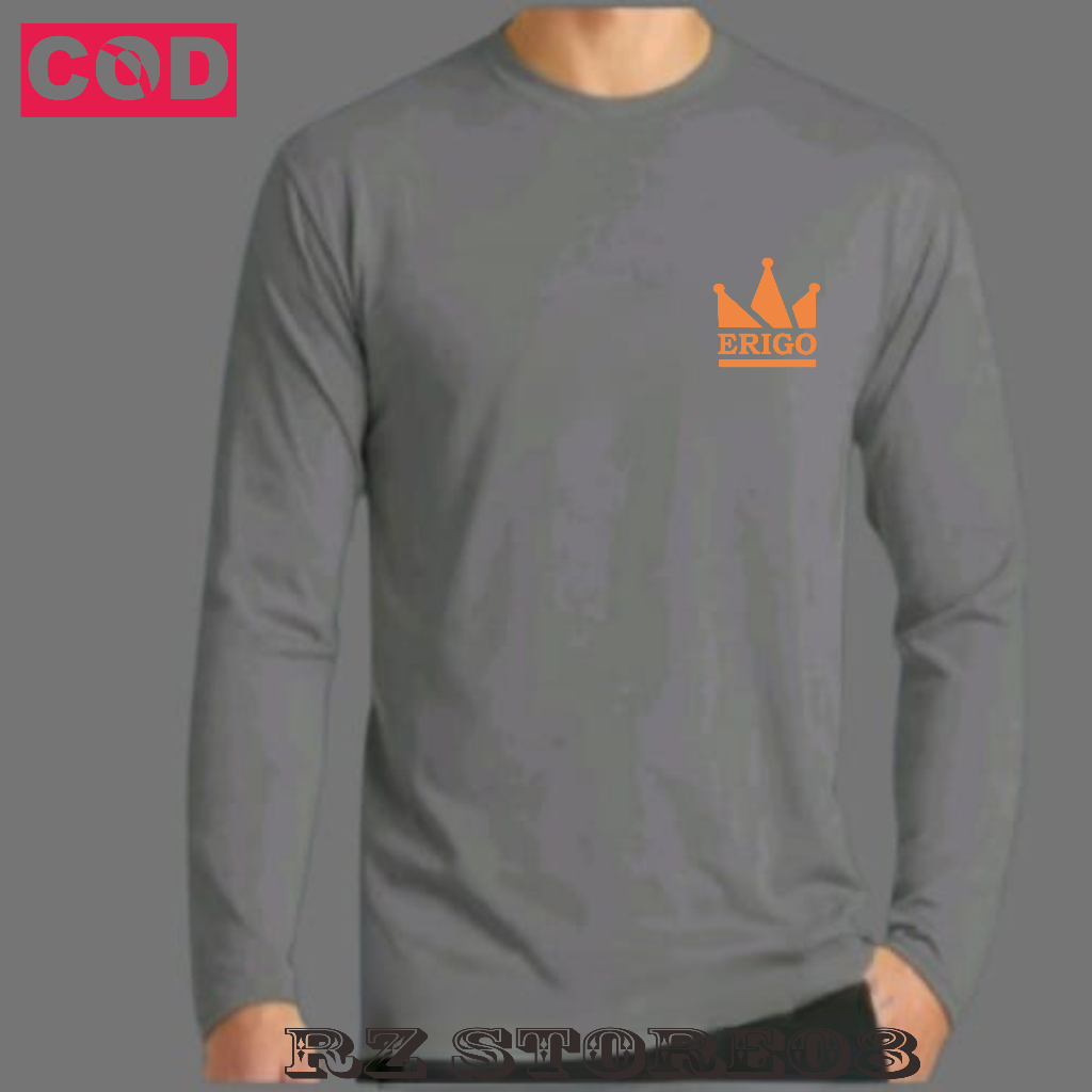 Baju Kaos Erigo Lite  Pria Wanita Lengan Panjang Distro Erigo  Baju Cowok Cewek Dewasa Print Orange 