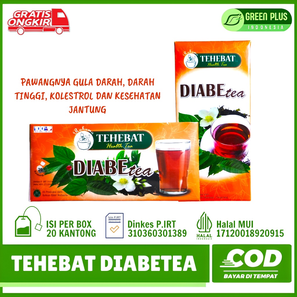 

RUHAMA TEHEBAT Diabetea Teh Pengontrol Gula Darah, Kolestrol, Darah Tinggi dan Kesehatan Jantung