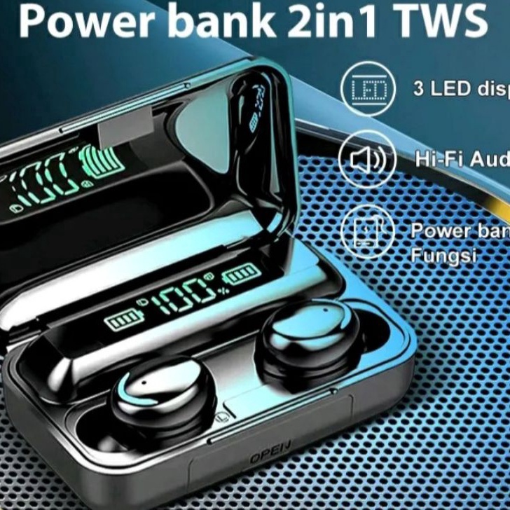 Hot Sale HEADSET BLUETOOTH WIRELESS TWS F9-5 LED + POWER BANK 3500 mAh