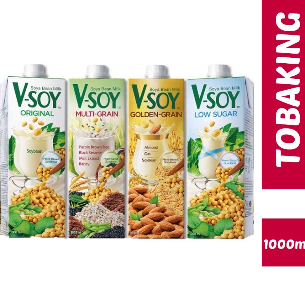 

➦ V-SOY Susu Kedelai V Soy vsoy Soya Milk UHT Multigrain / Original / Low Sugar / Golden Grain 1 liter Best