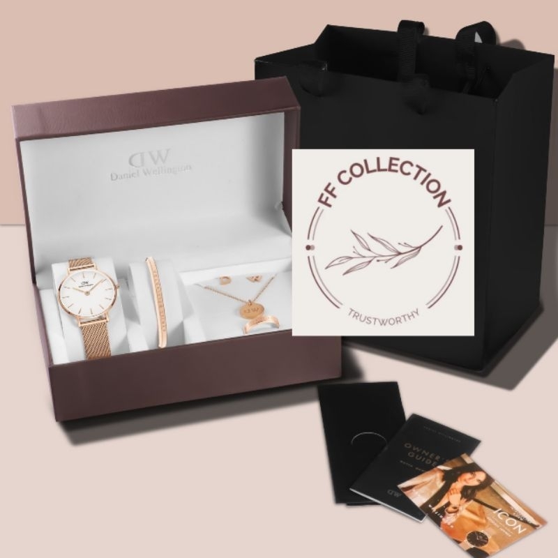JAM TANGAN KWALITAS ORIGINAL DW WANITA WD RANTAI PASIR PETITE TALI STAINLESS PAKET 1 SET FREE