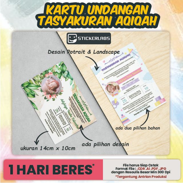 

Cetak Kartu Undangan Stiker Tasyakuran Aqiqah, Custom desain Stiker Syukuran Aqiqah free desain