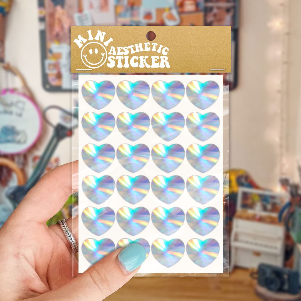 

Mini Hearts Holographic Stickers Set Waterproof - Mini Stiker Bentuk Hati