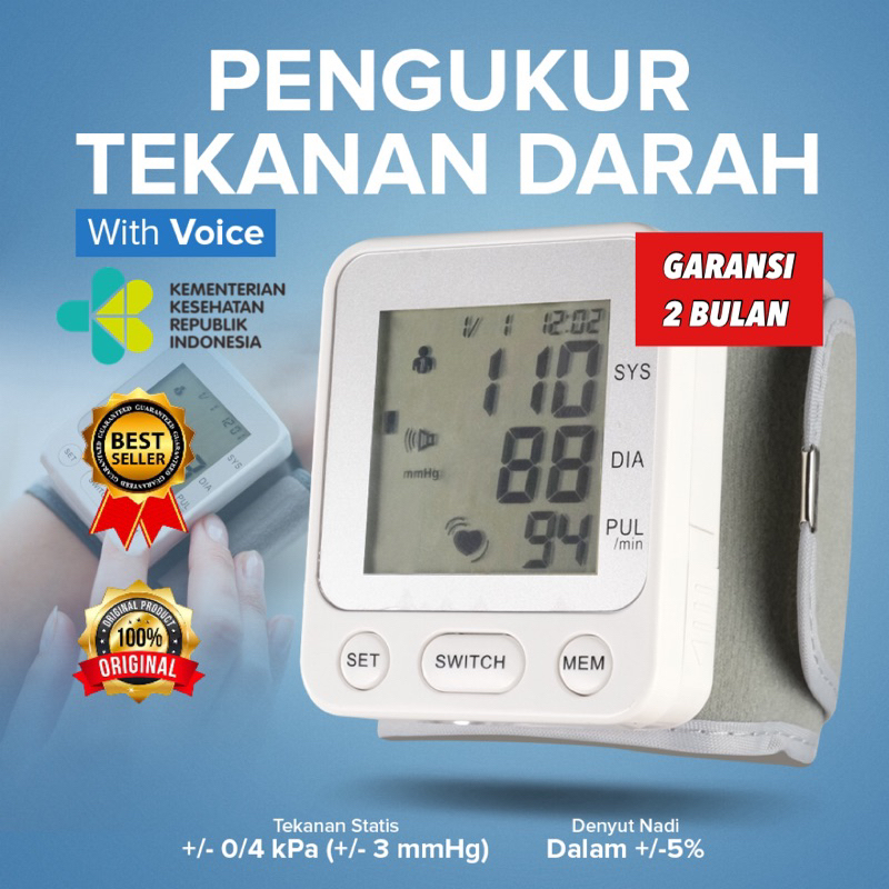 Tensimeter Digital Alat Tensi Cek Detak Jantung Pengukur/Ukur Tekanan Darah Pergelangan Tangan Wrist