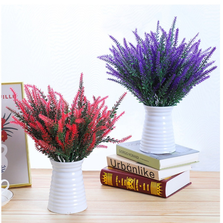 Bunga Lavender Ungu Polos Plastik Hias Pot Bunga Artificial Daun Rambat Dekorasi Monstera Import