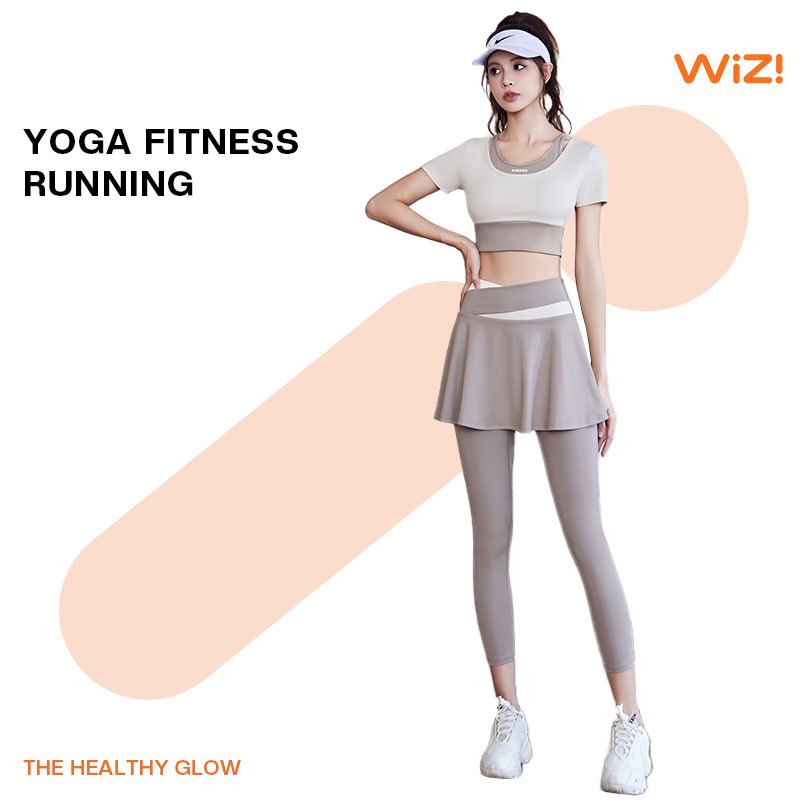 WiZi Set Pakaian Olahraga Wanita Kaos &amp; Celana Rok Sempurna Untuk Zumba Yoga