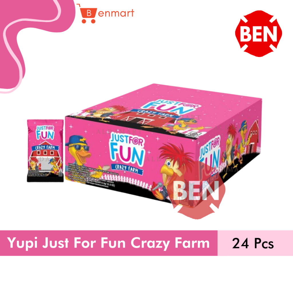 

Yupi JUST FOR FUN CRAZY FARM 1 Pak Box 24 Pcs Permen Jelly Ayam Bebek