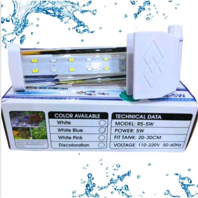 Lampu aquarium aquascape LED Crystal Mini Clamp Light Rosston RS 5watt