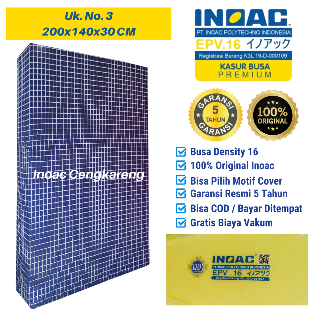 Kasur Busa Inoac D16 Ukuran 200x140x30 cm No 3 Original Garansi Resmi Anti Kempes 5 Tahun