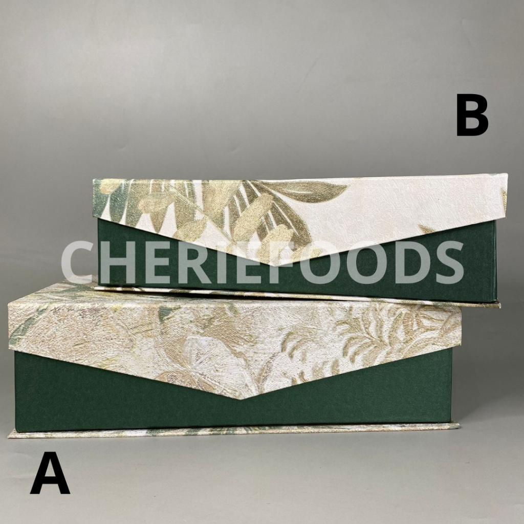 

Box Hampers Hardbox Hias Motif Daun Besar Kecil Polos Muat 3 Toples