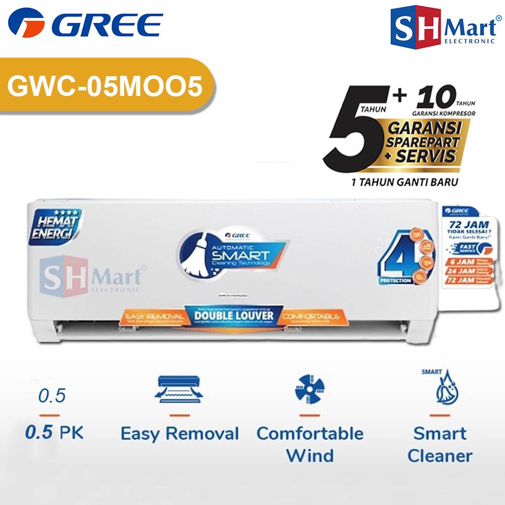 AC GREE 1/2 PK GWC-05MOO5S / GWC-05N1 SMART CLEANING INSTAN GARANSI RESMI (MEDAN)
