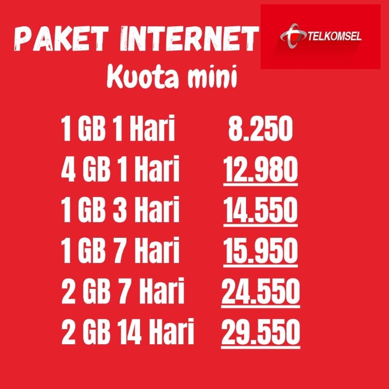 paket internet Telkomsel murah 1gb 2gb 3gb 4gb 5gb /kuota internet murah / paket data Telkomsel mura