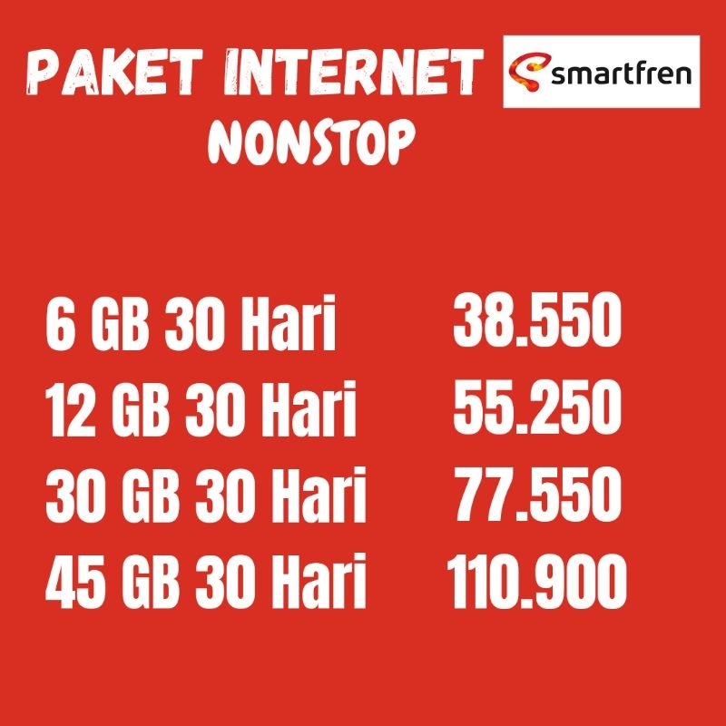 paket internet Smartfren nonstop 6gb 12gb 30gb 45gb /paket data Smartfren murah/kuota internet Smart