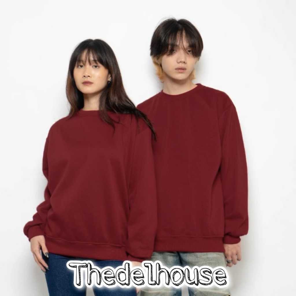 Sweater Crewneck Merah Maroon Basic Polos Sweatshirt S M L XL XXL Unisex Pria Wanita