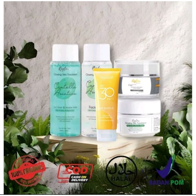 (BISA COD)REGLOW PAKET BASIC+NIGHT CREAM+SUNSCREEN WARDAH FREE POUCH&GIFT 100%ORI