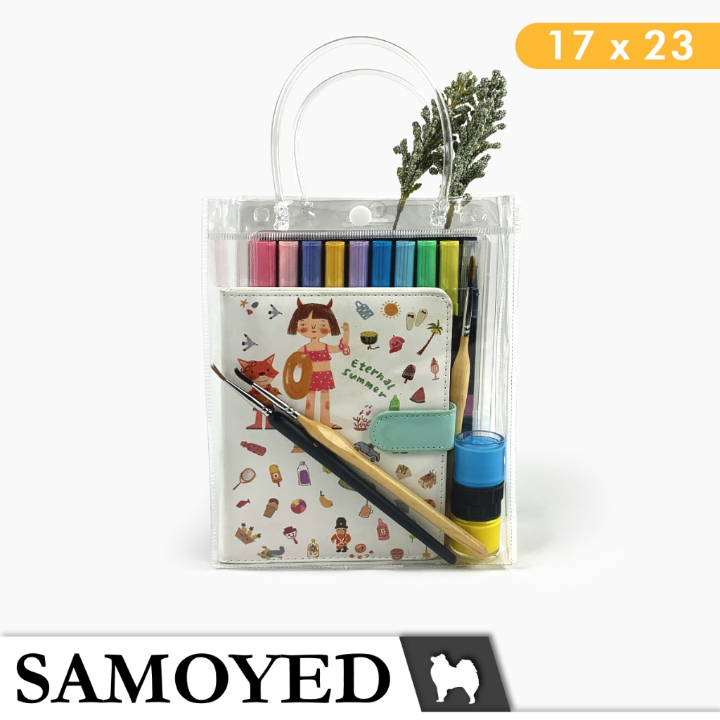 

SAMOYED Tas Plastik Mika Transparan / Hampers / Souvenir / Tote / Goodie Bag PVC Uk. 17 x 23 x 7 cm