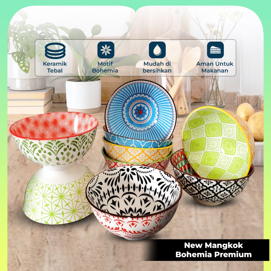 HIOME Mangkok Saji Motif New Bohemia Porcelain /Mangkok Japanese Bowl Set Mangkok Keramik Mangkok Je