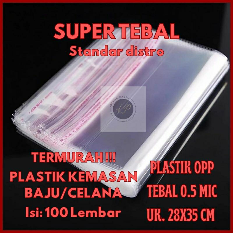 

PLASTIK OPP KEMASAN BAJU CELANA TEBAL 0.5 UKURAN 28X35 PLASTIK OPP LEM DOUBLE SEAL