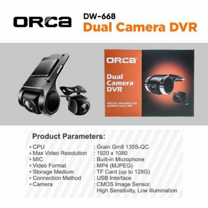 Kamera DVR Orca Dual Camera Record / Kamera Mobil Depan Belakang