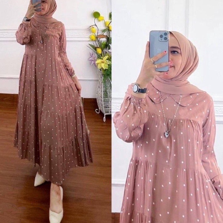 Dapatkan Kayra Dress Gamis Jumbo Ld 120 Wanita Fashion Muslim Bahan Rayon Premium Motif Polkadot