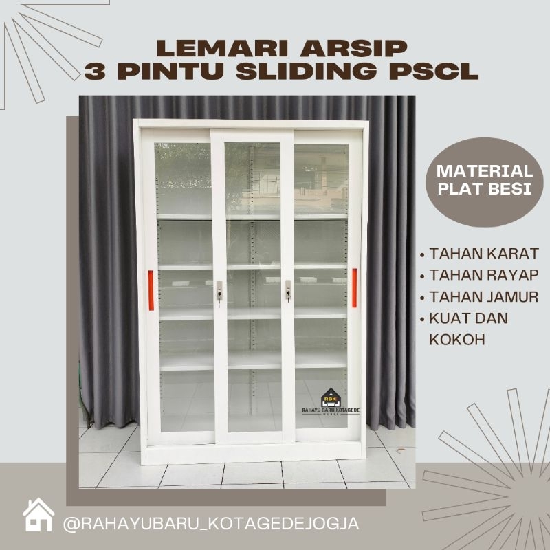 Lemari Arsip Besi 3 pintu Sliding PSCL Lemari Arsip Besi Murah Jogja