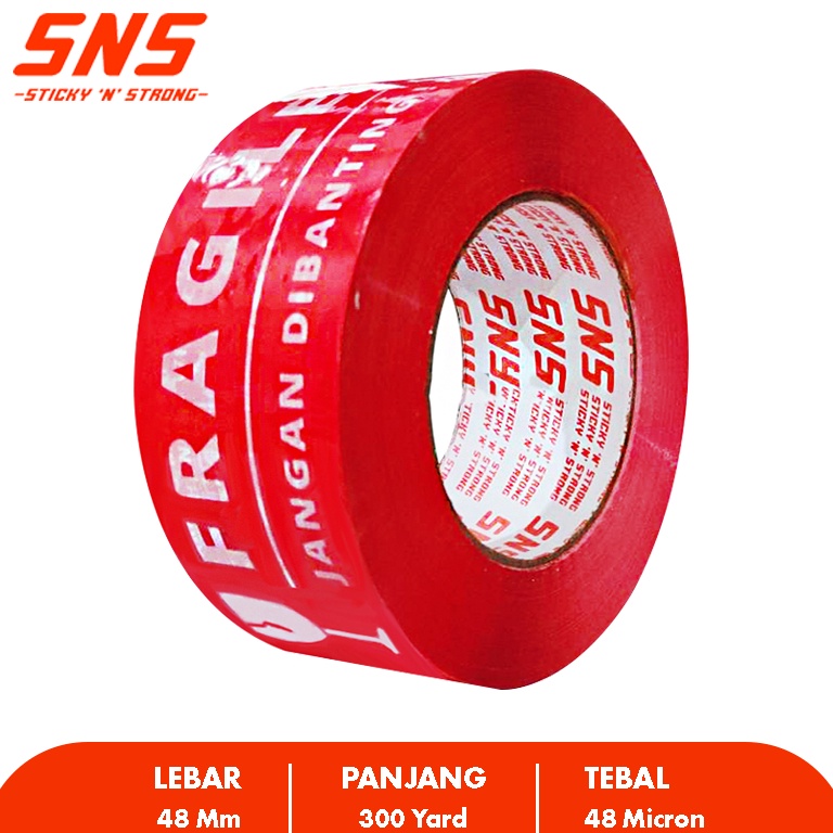 

50 LAKBAN FRAGILE MERAH 300 YARD SNS STICKY N STRONG Terkini