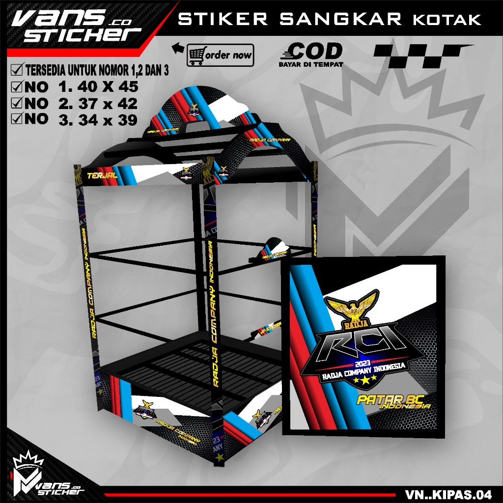 Stiker Decal Sangkar Burung Kipas Kotak  No. 1, 2, 3 Stiker Sangkar kotak kacer,pentet Motif Radja R