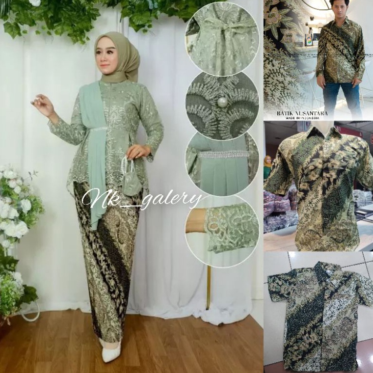 Wow Murah Meriah.. Couple Kebaya Sage Green Batik CM Sage / Set Baju Batik Couple Sage
