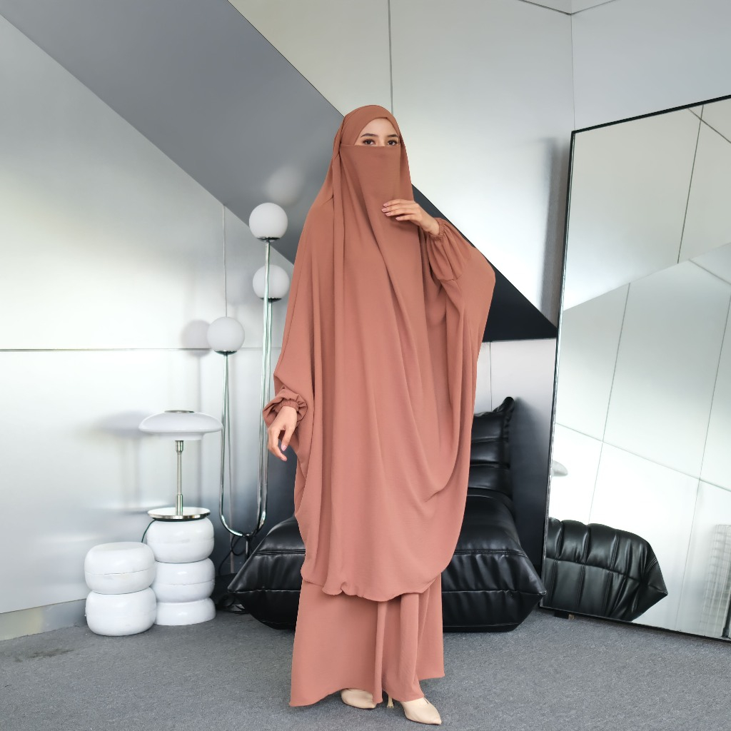 French Khimar Set Rok Cadar Syari Hafsha Baju Setelan Wanita Remaja Perempuan Jumbo Crinkle Airflow