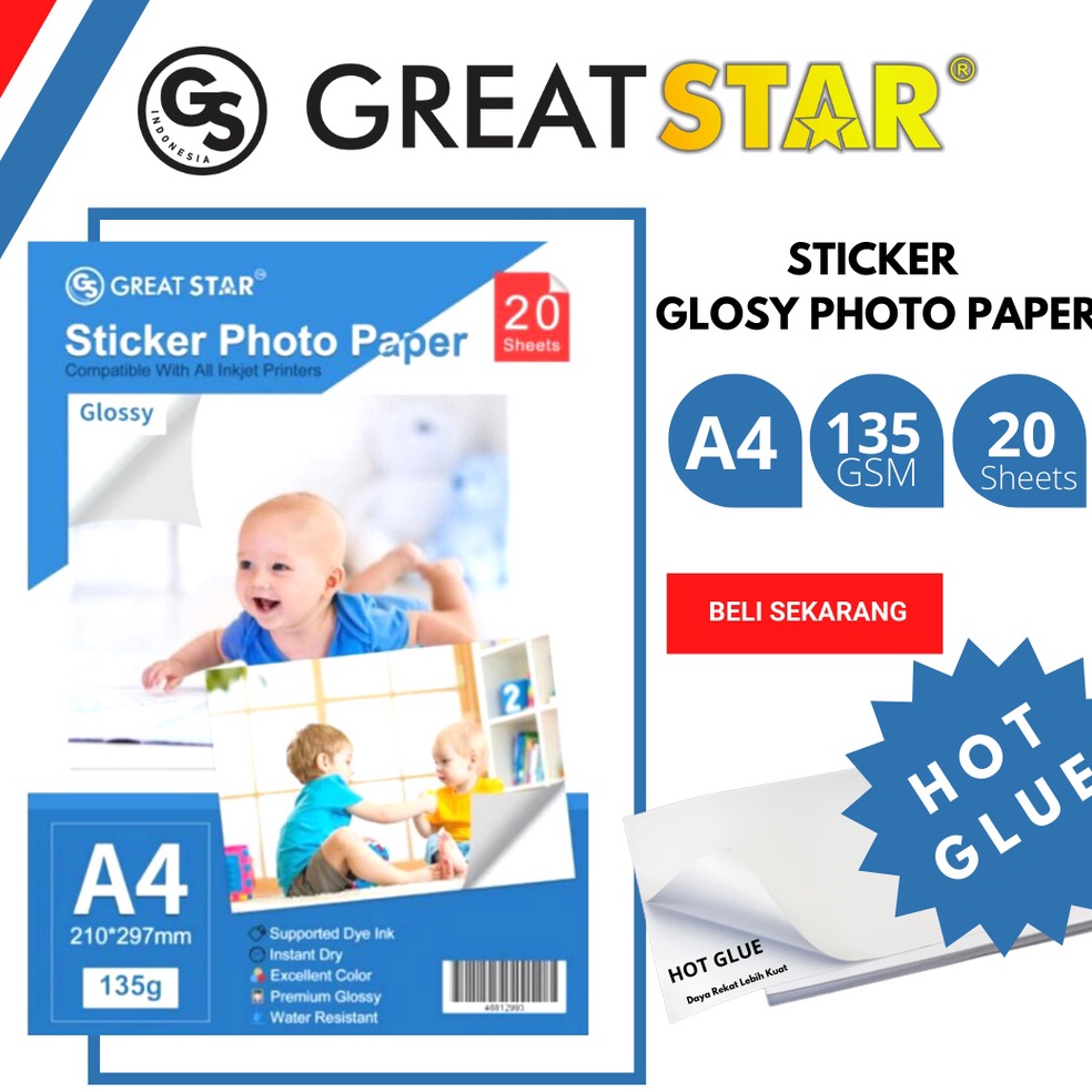 

STICKER KERTAS PHOTO GLOSY 135 GREAT STAR NEW !!! (HOT GLUE) skzdh