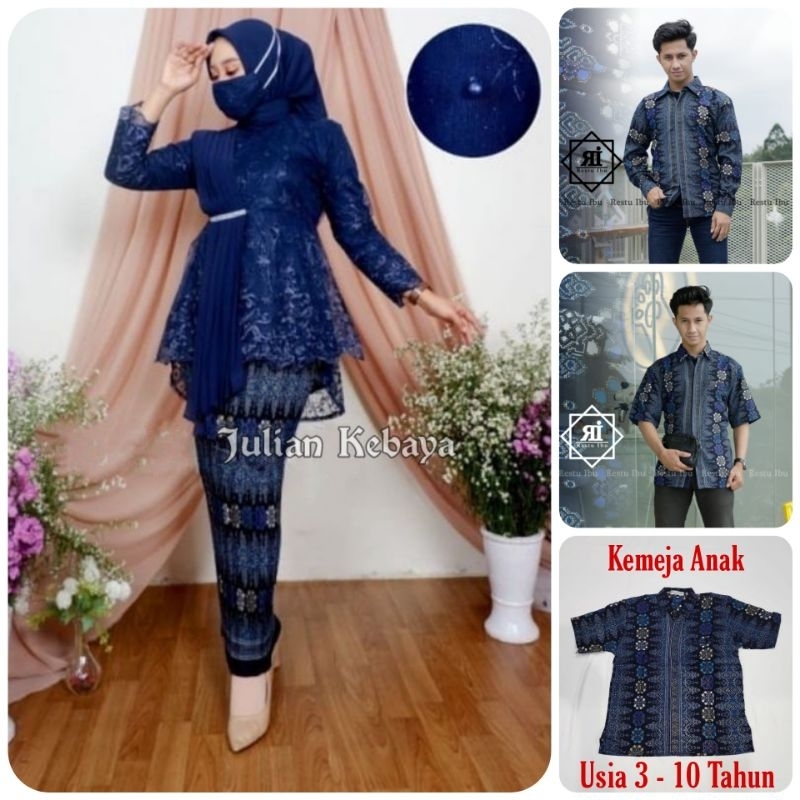 SET KEBAYA COUPLE KEMEJA BATIK AYAH ANAK MOTIF TORAJA NAVY BAJU BATIK COUPLE SETELAN KEBAYA TUNIK KU