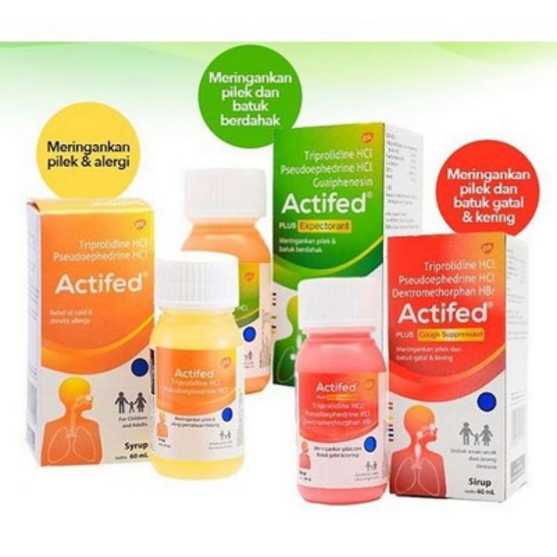 Actifed Sirup 60 ml Merah Hijau Kuning Obat Batuk Kering Berdahak Pilek Anak Dewasa