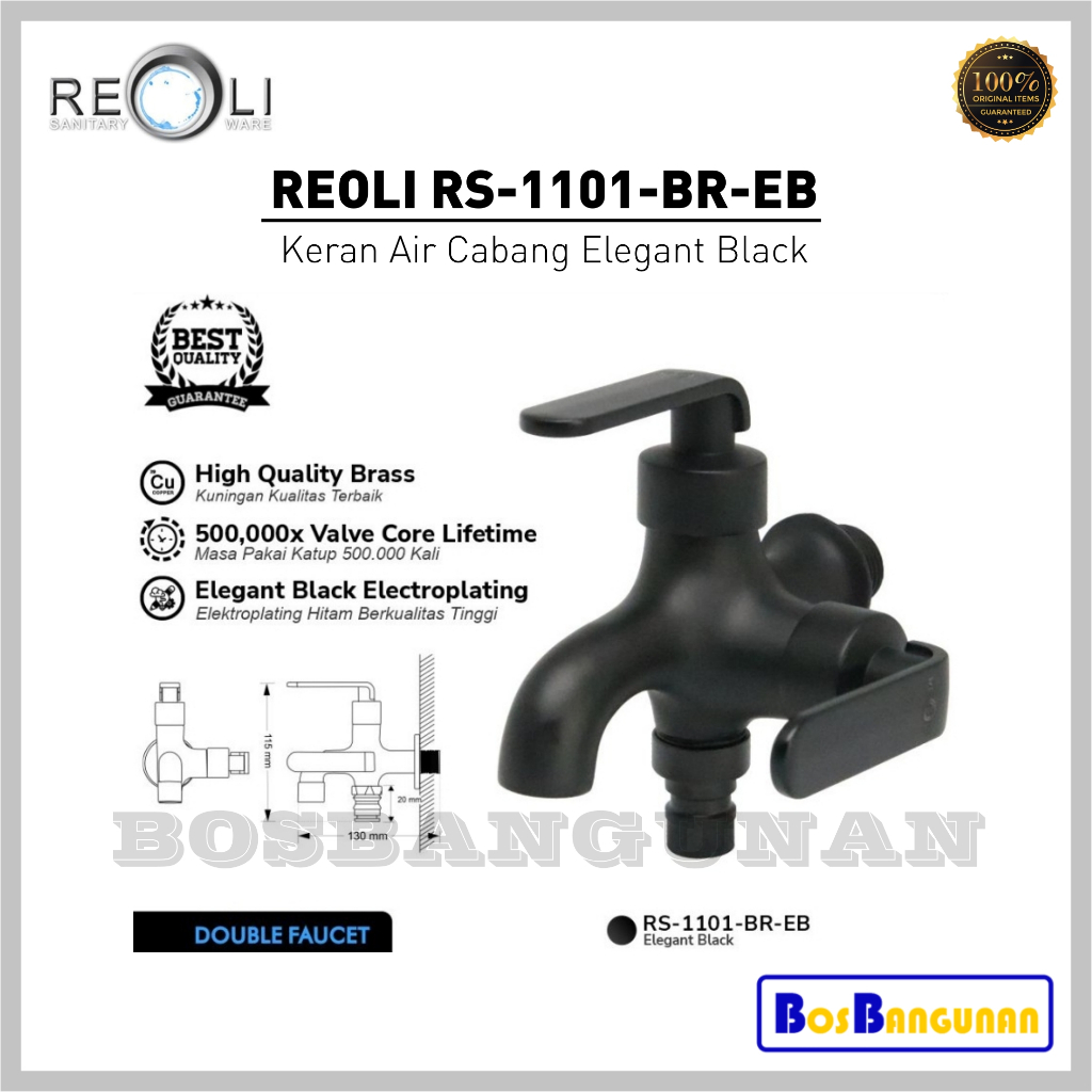Keran Kran Air Cabang Shower Bak Double Tembok BLACK REOLI 1101 / Kran Shower Dingin / Keran Taman R