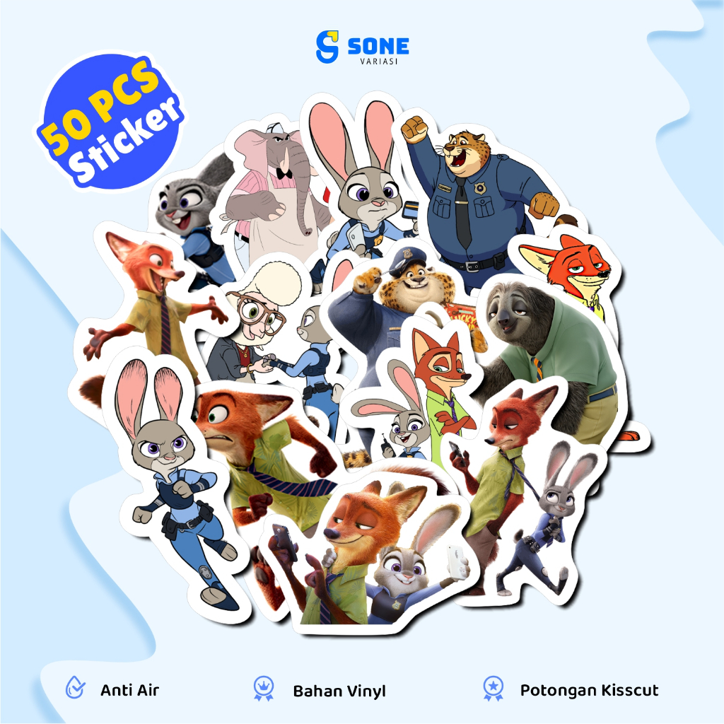 

Stiker Anime Zootopia Paper Vinyl Waterproof Anti Air Dekorasi Buku Journal Koper Casing HP Laptop Tumbler Botol Minum