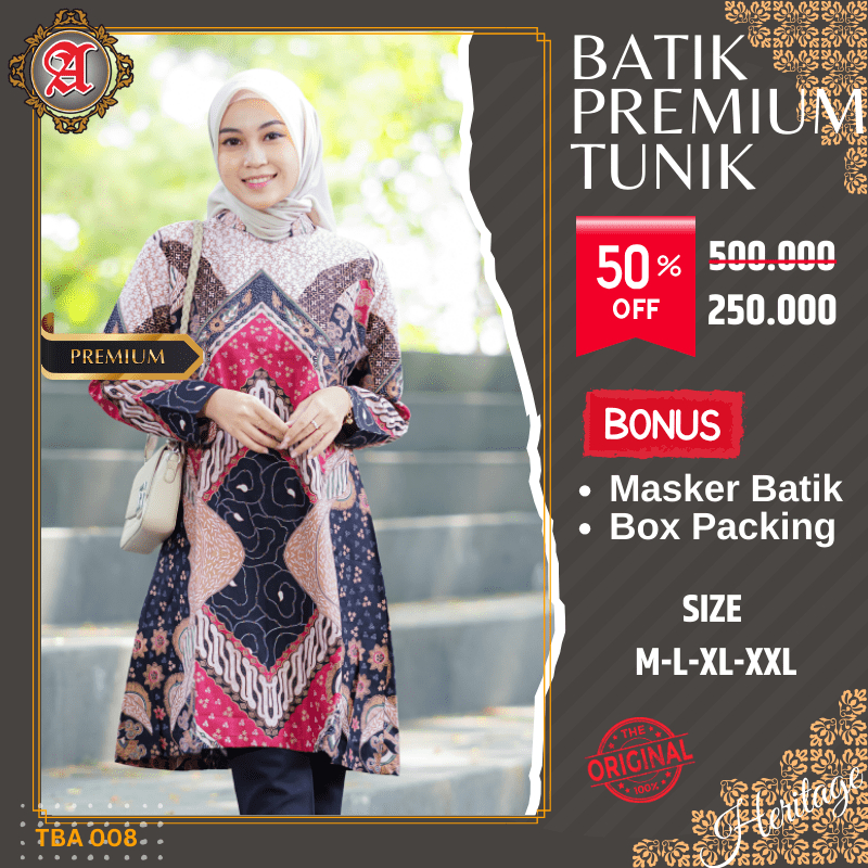 BATIK WANITA LENGAN PANJANG TUNIK BAJU BATIK CEWEK PREMIUM MODERN MODEL RESLETING DEPAN BATIK ALUNA 