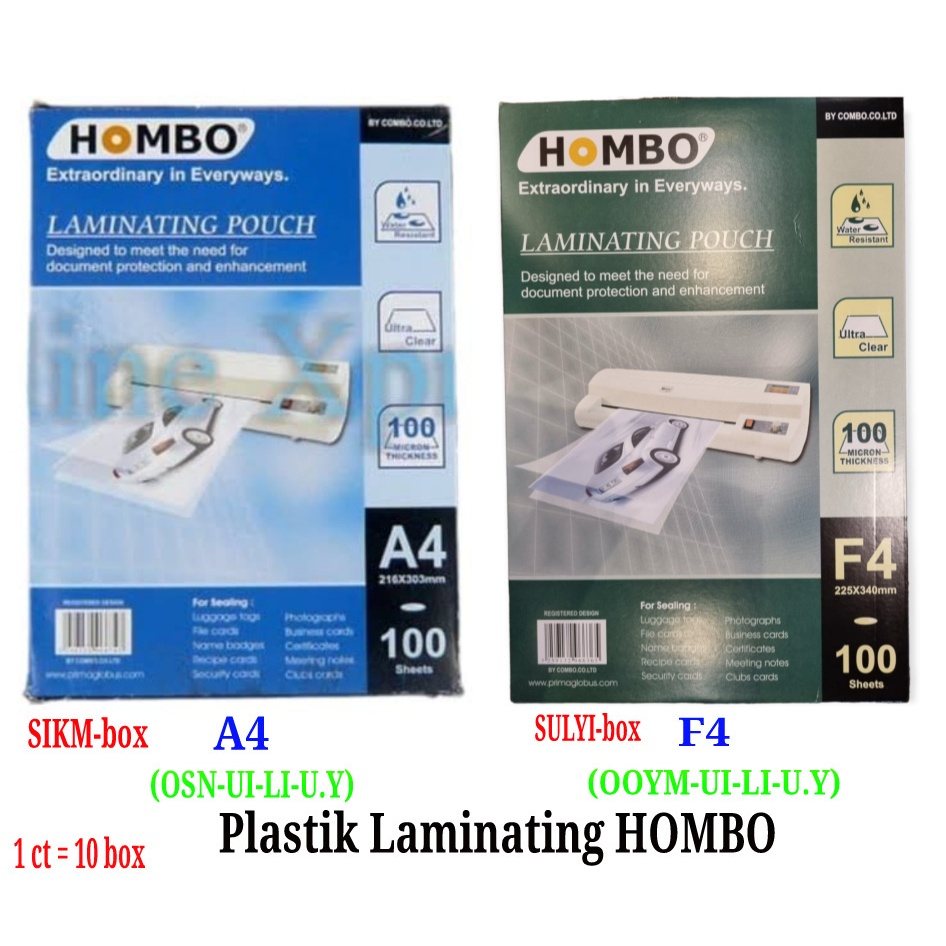 

Plastik Laminating Press F4 Hombo Orista (1pak isi 100 lembar )