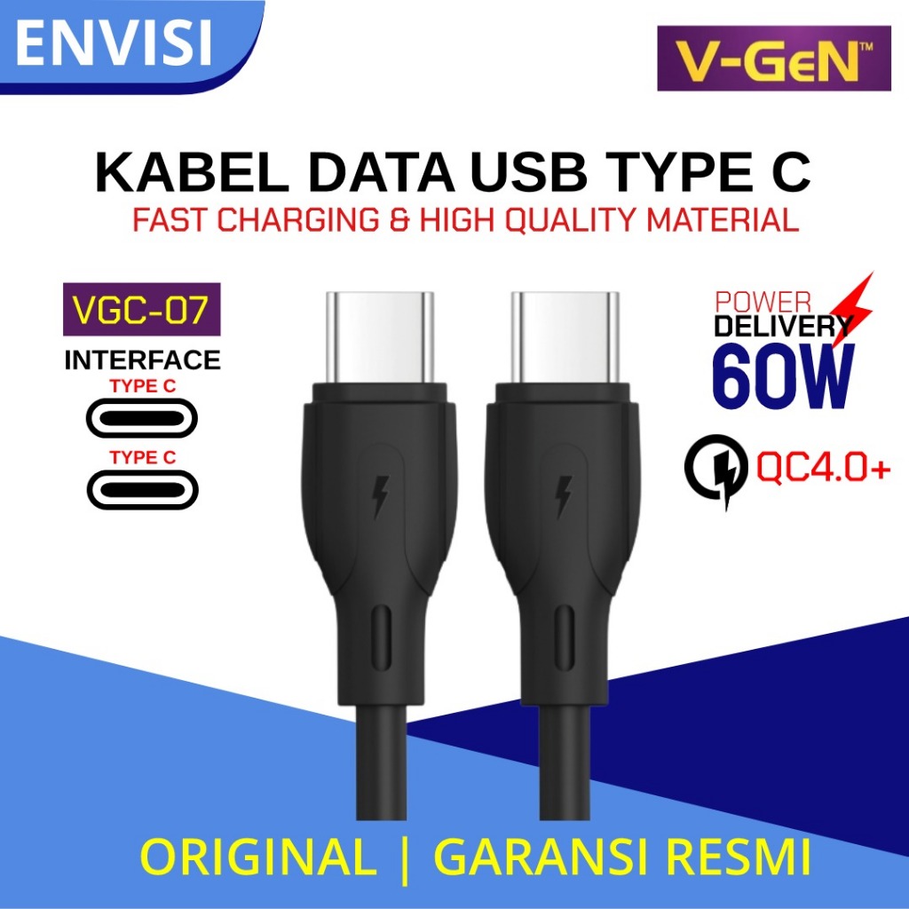 Kabel Data V-GeN VGC-07 Type C to Type C QC 4.0 PD 60W 3.1A 1 Meter