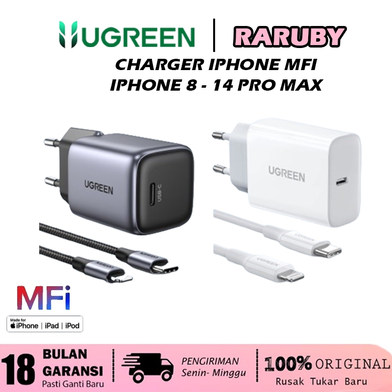 UGREEN Charger Set iPhone Mfi USB A PD Type C To Lightning Cable Fast Charging Untuk Iphone 8 X XR X