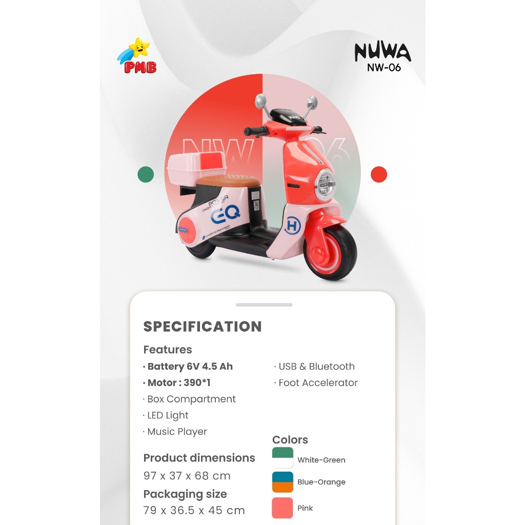 PROMO MAINAN ANAK MOBIL AKI ANAK PMB MOBIL AKI MOTOR AKI NUWA NW06 - GOWES LAJU