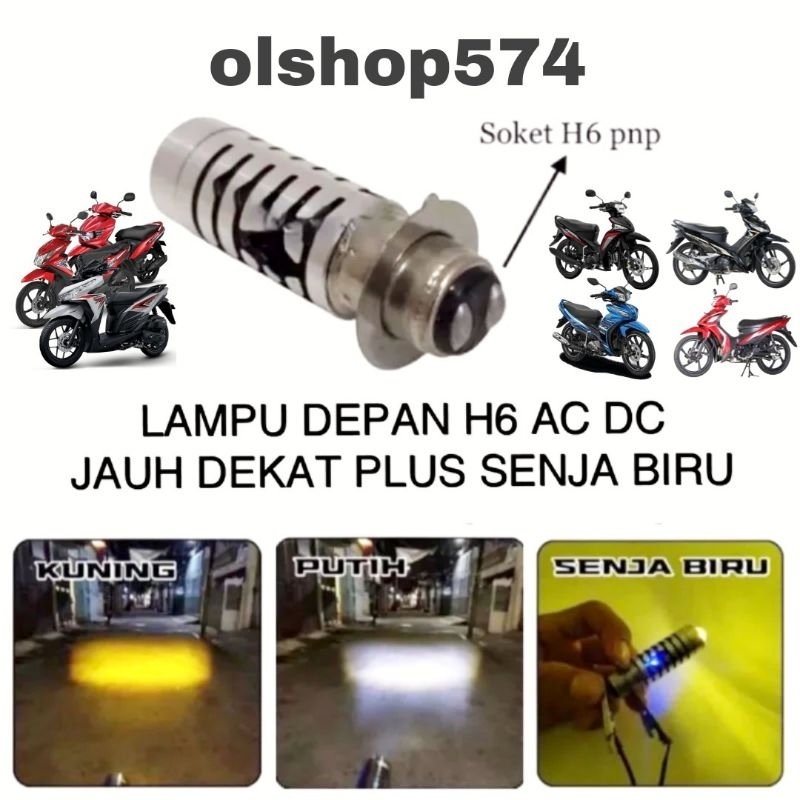 Lampu Depan Led Laser 2 Warna Putih Kuning AC DC H6 Motor Beat Vario Mio Bebek Matik