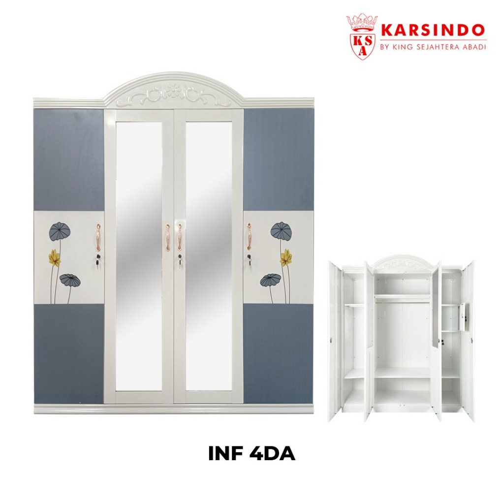 LEMARI PAKAIAN IMPORT BESI 4 PINTU SLEDING INF-4D / LEMARI BAJU IMPOR BAHAN PLAT BESI 4 PINTU SLEDIN